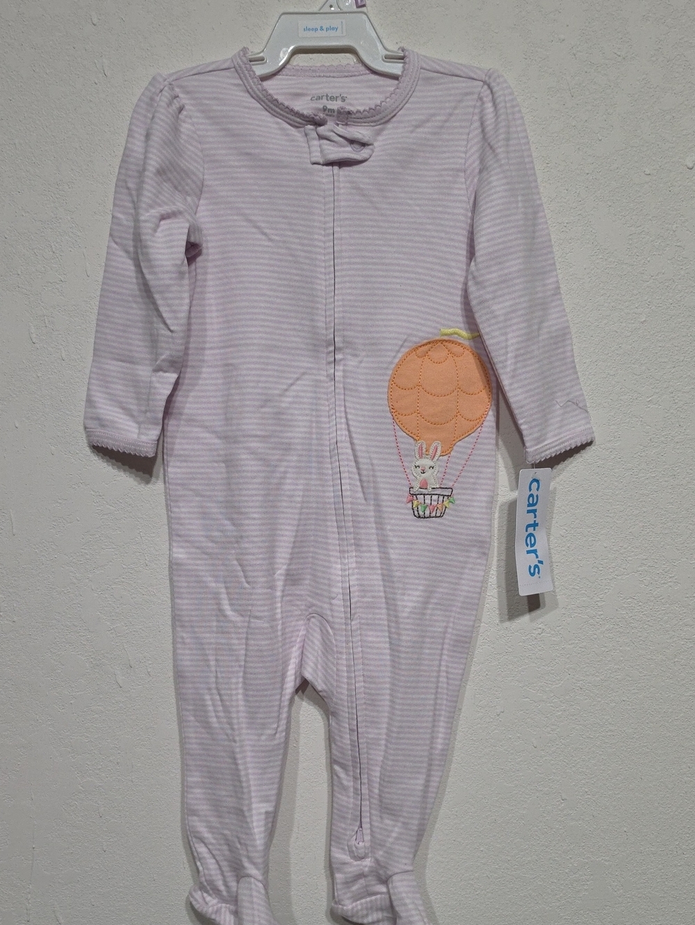 Carter's Light Pink Striped Footed One-Piece Pajamas with Orange Hot Air Balloon